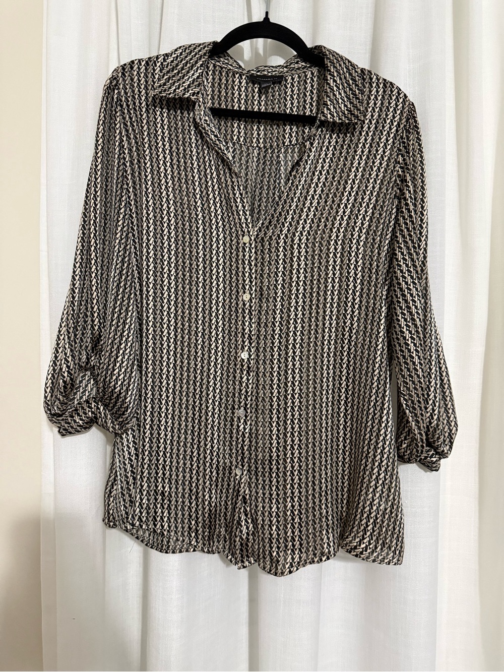 Relaxed Button-Up Blouse in Black and White